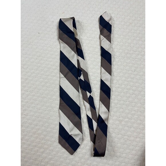 Ferrari Stripe Silk Tie‎ Skinny Brown Tan and Navy 1978 VTG 3"W 56"L - Picture 3 of 7